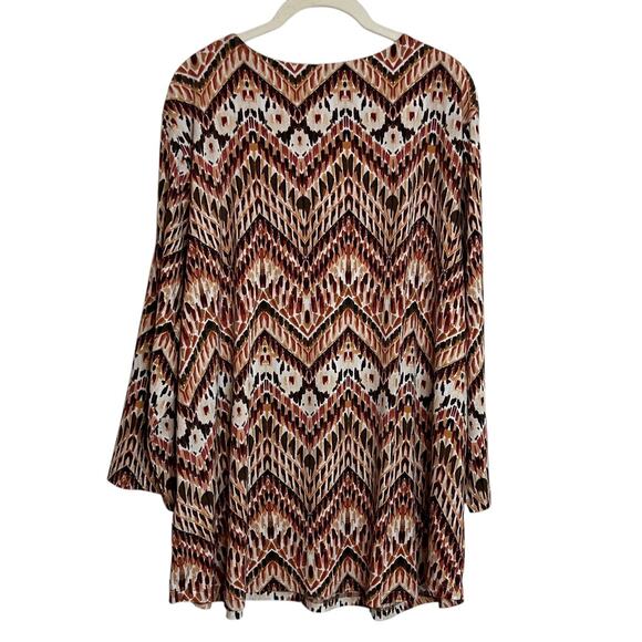 Allison Daley Woman Top 2X Brown Multicolor Mixed Print V-Neck Stretch Knit - Picture 3 of 7